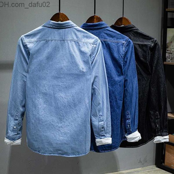 Blusas masculinas S-XXXL 100% puro algodão jeans masculino camisa de manga comprida Four Seasons New Business Fashion Retro Casual Shirt Jacket Roupas de marca masculinas Z230721