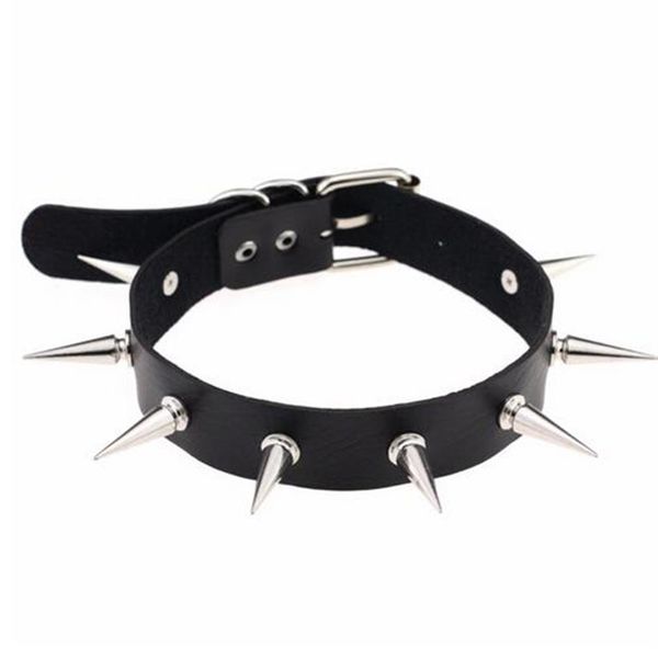 Collana girocollo goth in pelle PU con collo a cintura nera Spike per donna girocollo da club per feste Sexy gioielli gotici198b