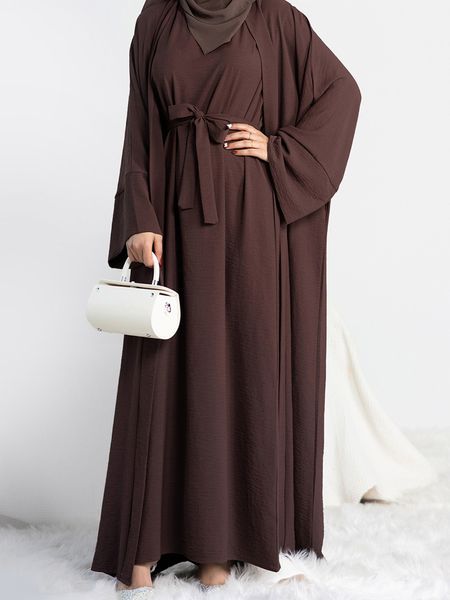 Abbigliamento etnico 2 pezzi Kimono Abaya abbinato Set musulmano Ramadan Abaya per donna Dubai Turchia Abito Hijab interno Abbigliamento islamico africano Jilbab 230720