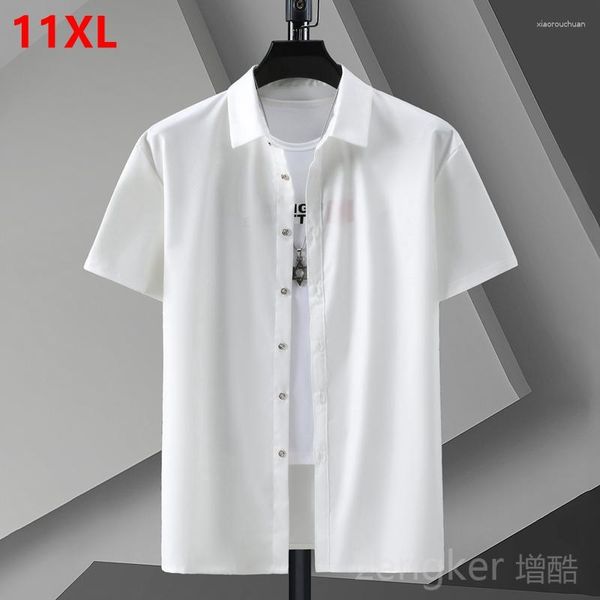 Camisas casuais masculinas plus size camisa de seda gelo de manga curta grande trabalho homem branco verão grande masculino 11XL 10XL 9