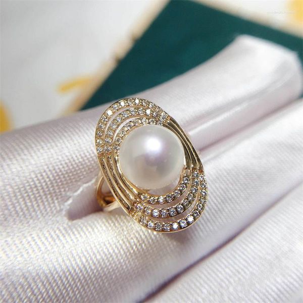 Alianças de casamento MeiBaPJ 9-10mm Natural Semiround Pearls Light Ring Luxury Fashion Fine Weddings Jewelry For Women Wholesale