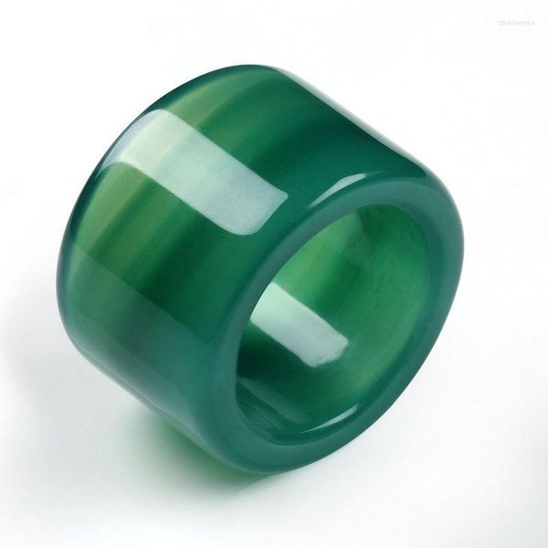 Cluster Ringe Natürlicher chinesischer grüner Chalcedon Handgeschnitzter runder Ring Mode Boutique Schmuck Männer und Frauen Modelle Pull Finger Geschenke