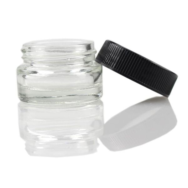 Bottiglia di vetro antiaderente per uso alimentare da 5 ml Cera temperata Dab Jar Dry Herb Contenitore concentrato da 50 g con coperchio nero257K