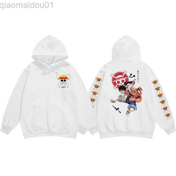 Erkek Hoodies Sweatshirts Erkek Anime Bir Parça Luffy Grafik Baskı Polar Hoodie Kazak Erkek Kadın Kış Manga Sweatshirts Hip Hop Erkek Kız Rahat Üstler L230721