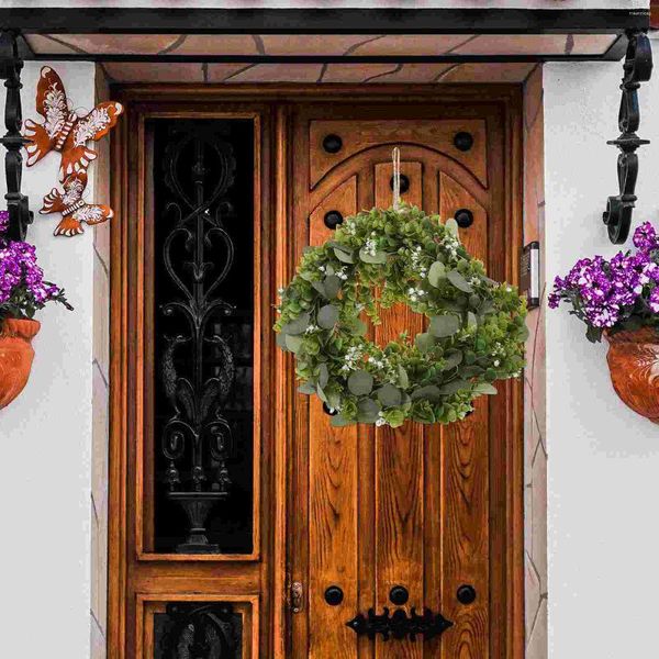 Flores decorativas com folhas falsas ornamento de eucalipto guirlanda de primavera para porta da frente guirlanda externa