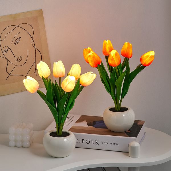 Fiori secchi Lampada da arredamento creativa per la casa fiore artificiale luci a led simulazione di matrimonio moderna fiori di tulipano accessori da scrivania 230721