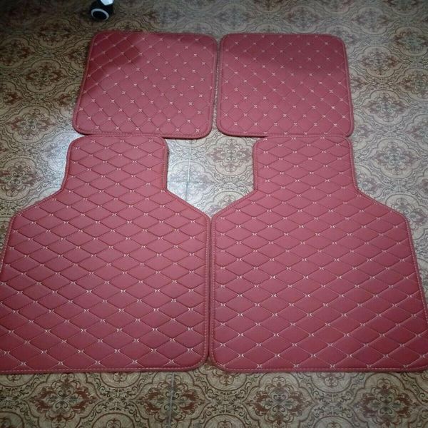 4 peças tapetes de carro de couro PU vermelho vinho universal frente traseira forro carpete234P