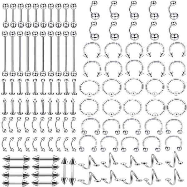 Conjunto de 120 PCS Body Piercing Stud Kit Acessório de Perfuração em Aço Inoxidável para Homens e Mulheres 3217