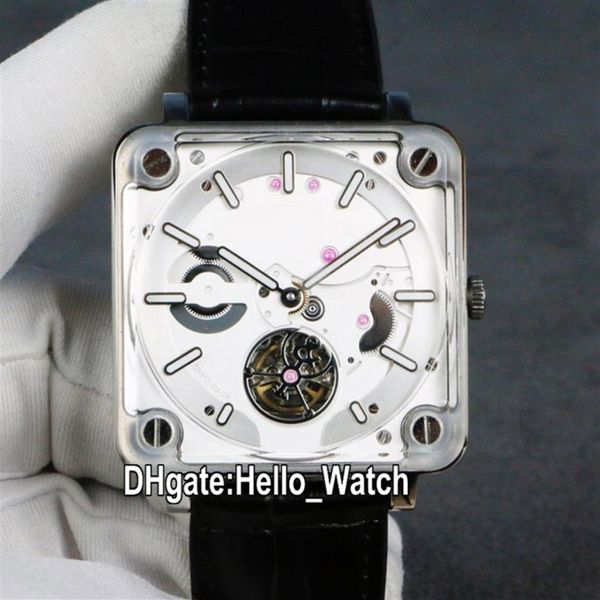 Nuovo 42 5mm sperimentale BRX2-MRTB-ST quadrante argento automatico Tourbillon orologio da uomo cassa in acciaio cinturino in pelle quadrata orologi Hello Wat189m