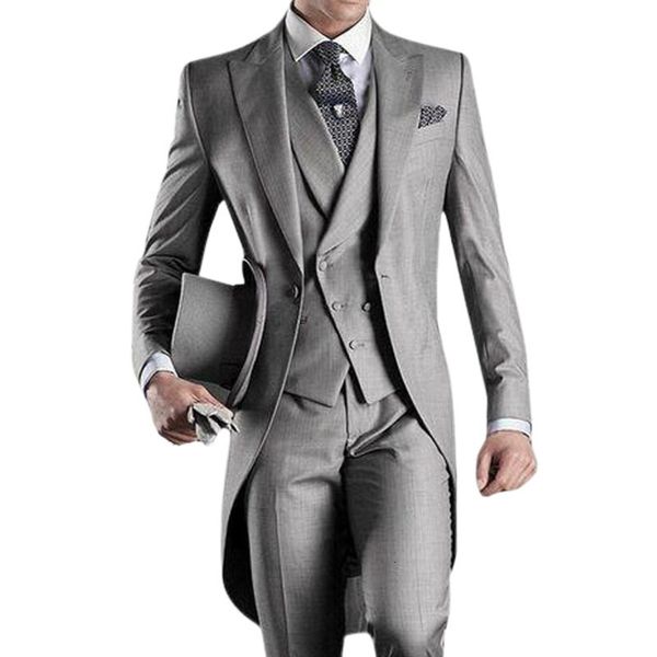 Abiti da uomo Blazer Grigio Matrimonio Uomo Frac 3 pezzi Smoking da sposo per formale Prom Set moda maschile Giacca con pantaloni Gilet 230720