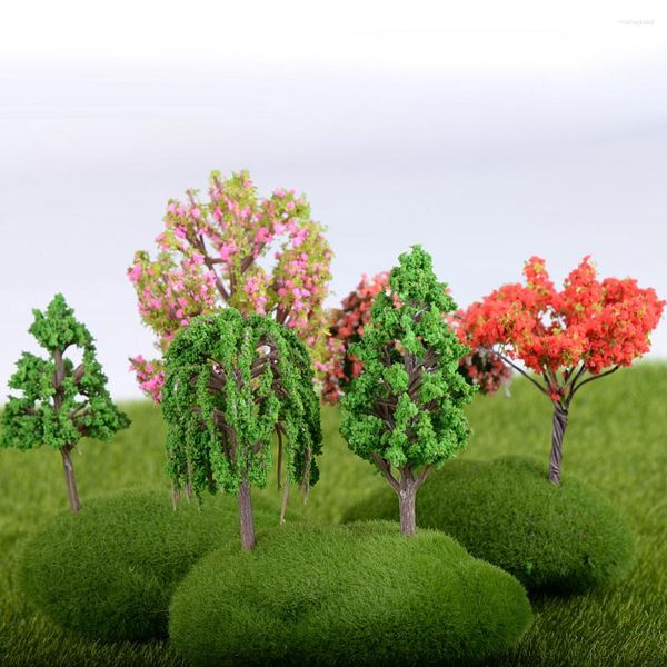 Flores decorativas 6pcs Decorações de jardim Modelo de árvores em miniatura para paisagem (padrão misto)