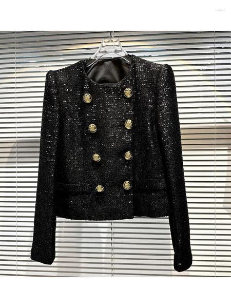 Giacche da donna HIGH STREET Est Fashion 2023 Spring Designer Jacket Spallina con paillettes con fibbia in metallo a doppia fila