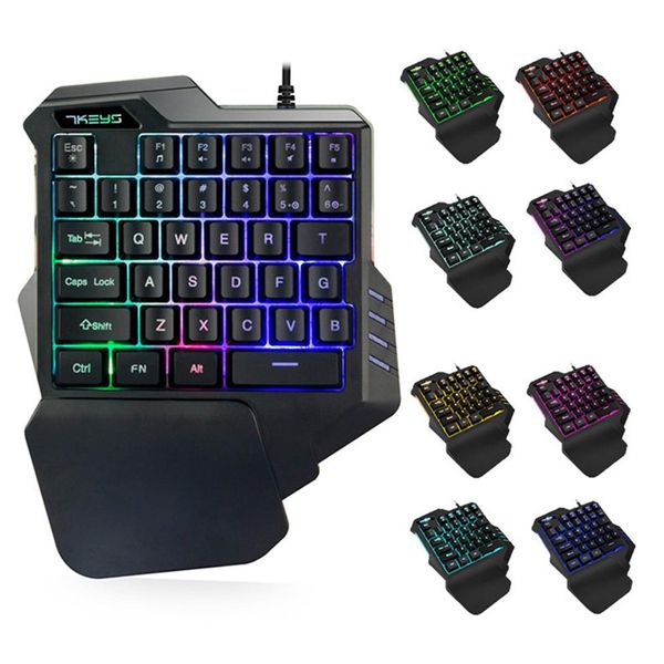 Teclado Professiona Wired Gaming teclado colorido RGB LED Backlight 35 teclas Teclado de membrana para uma mão teclado mecanico gamer Keypad3126