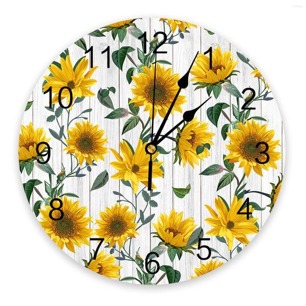 Orologi da parete Girasole Texture Venatura del legno Orologio retrò per la decorazione domestica moderna Teen Room Living Needle Hanging Watch Table