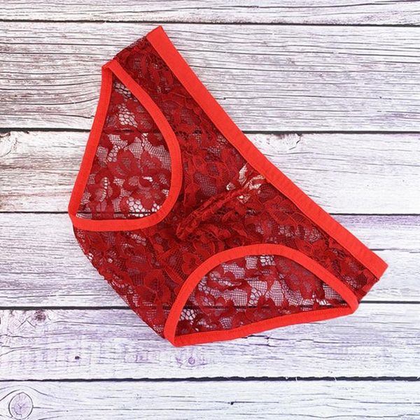 Unterhosen aushöhlen Blumen Männer Bikini-Slip Spitze Unterwäsche Low Rise Sexy Durchsichtig Transparent Männlich Plus Größe