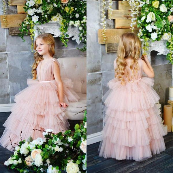 Blush Rosa Adorável Bonito Vestidos Da Florista Glamorosa Vintage Princesa Filha Criança Bonita Crianças Concurso Formal Primeiro Comu278v Sagrado