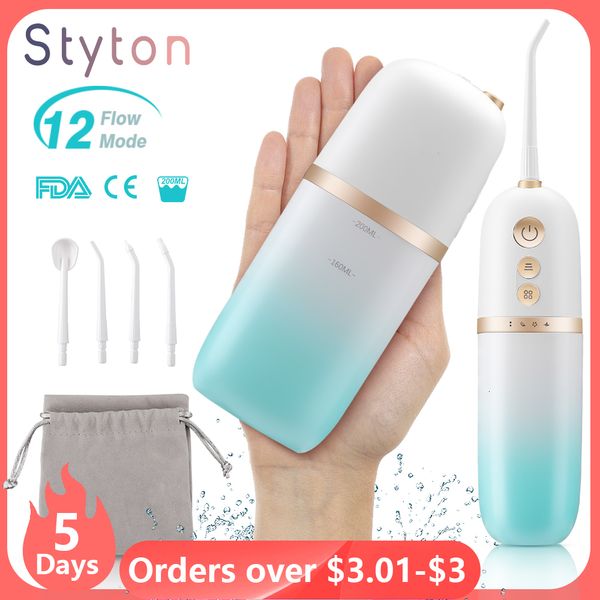 Andere Mundhygiene Styton Wasserflosser für Zähne tragbar IPX7 wasserdicht wiederaufladbar 12 Modi Dental Oral Flossing Irrigator mit Reisetasche 230720