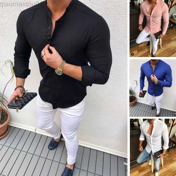 Camicie casual da uomo 2023 Camicie casual da uomo Slim da uomo con scollo a V manica lunga Camicie solide Camicie casual Top Camicetta Camicia da uomo con bottoni Camicia Drop Shipping L230721