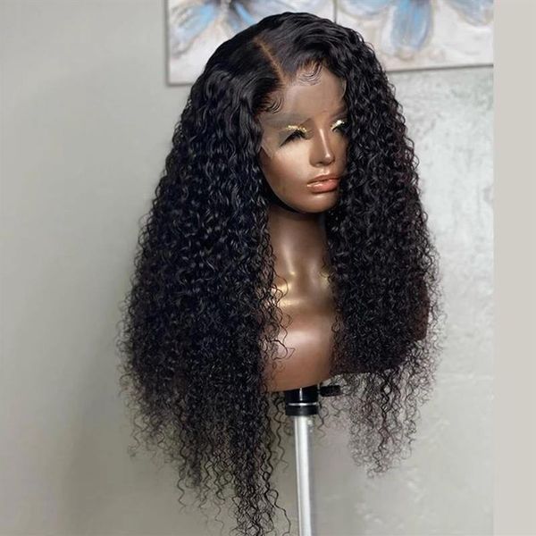 26 Zoll 180 % Dichte natürliche schwarze Farbe lange lockige Perücke Lace Front Perücken Remy weich mit Babyhaar für Frauen leimlos hitzebeständig D2288