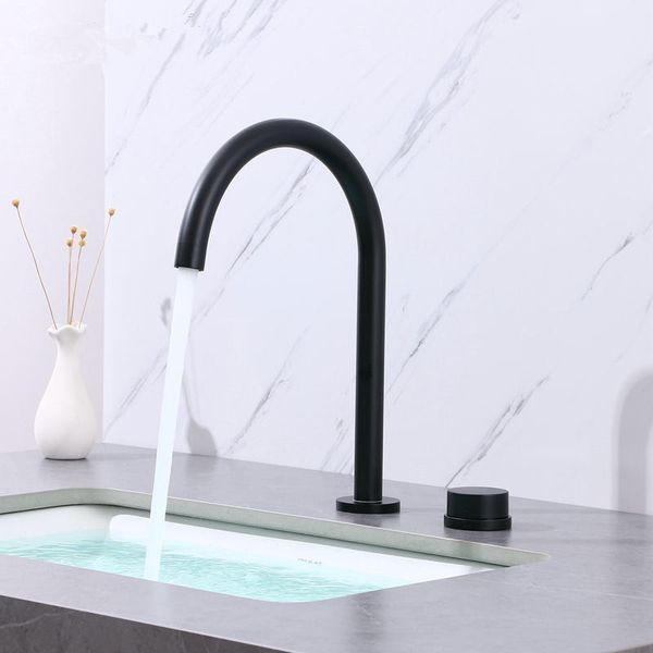 Rubinetto per lavabo Bagno due fori Rubinetto per lavabo da bagno in oro spazzolato diffuso Rubinetto per lavabo girevole a 360 gradi diffusore nero