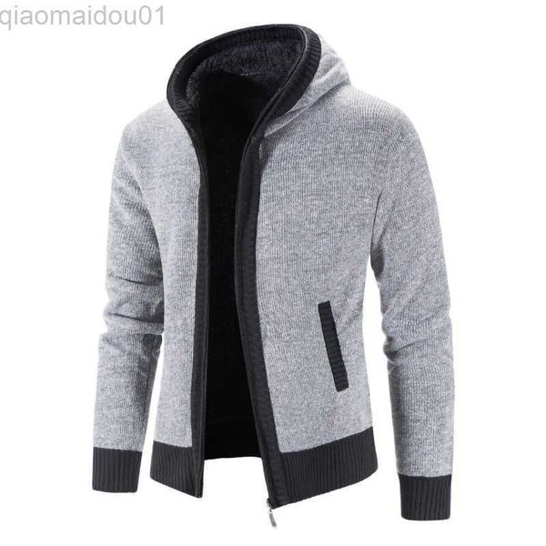 Giacche da uomo 2023 Nuovo autunno e inverno Plus Velluto ispessimento Cappotto maglione commercio estero di grandi dimensioni Cardigan con cappuccio selvaggio di colore puro 3Xl L230721