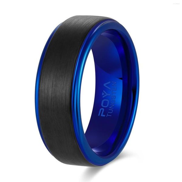 Fedi Nuziali Poya Con Bordi A Gradini Placcati Blu 8mm Carburo Di Tungsteno Per Uomo