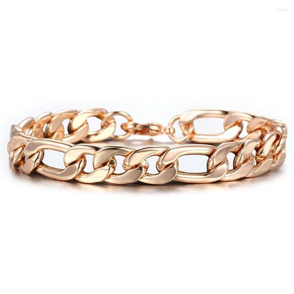 Pulseiras de elos 10 mm 585 ouro rosa pulseira para mulheres homens freio Figaro corrente lagosta fecho 20 cm HCB40