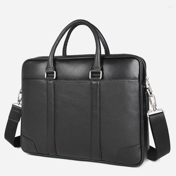 Cartelle Uomo Donna Cartella impermeabile 14 pollici Laptop Borsa a tracolla portatile Borsa da lavoro in vera pelle di mucca Borse a tracolla Tote unisex