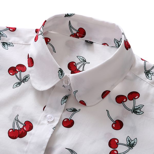 Camicie da donna Camicetta in cotone a maniche lunghe Stampa alla moda Camicie con fiori a fiori labbra ciliegia per donna Autunno sotto la camicia da donna