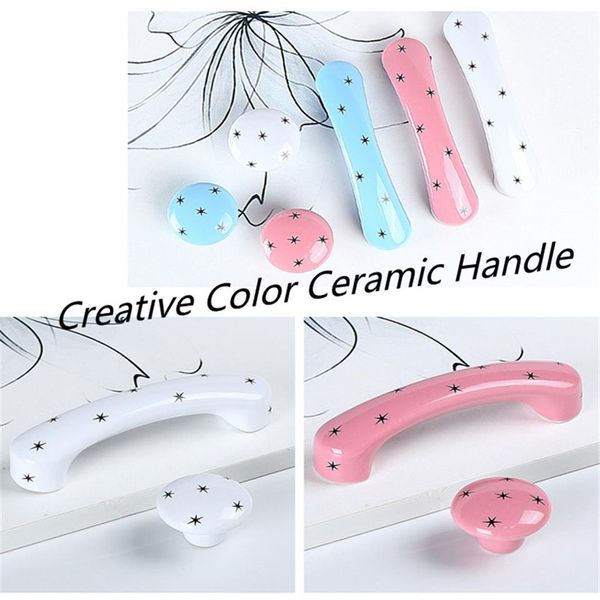 96mm Creative Fashion Cartoon color Star Chindren Room maniglia per mobili bianco rosso blu ceramica pesce corona cassetto manopola 3 8280D