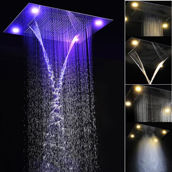 Moderno luxo grande fluxo chuva LED cabeças de chuveiro multifunções Chuva LED Chuveiro Teto cachoeira Névoa 600x800mm chuveiro213Y