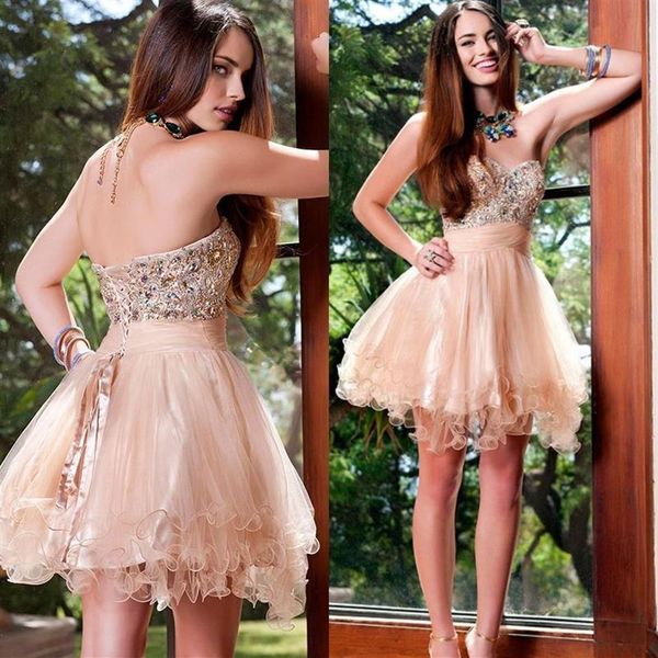 Pfirsich Organza 8. Klasse Kurze Abschlussball-Abschlusskleider vestido de formatura Strass Perlen Sparkly Homecoming Party Kleider Cockt3223