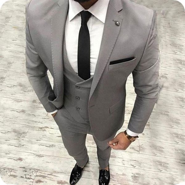 2019 novo terno cinza 3 peças masculino terno de noivo barato formal ternos masculinos para casamento masculino slim fit smoking de noivo para homem jaqueta colete 2782