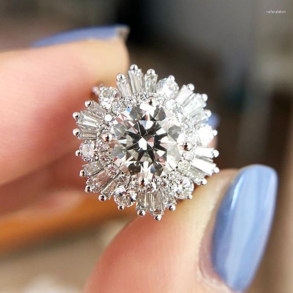 Cluster Rings 2023 925 Sterling Silver High-end Luxury Full Diamond Zircon Snowflake Ring Proposta de festa de noivado