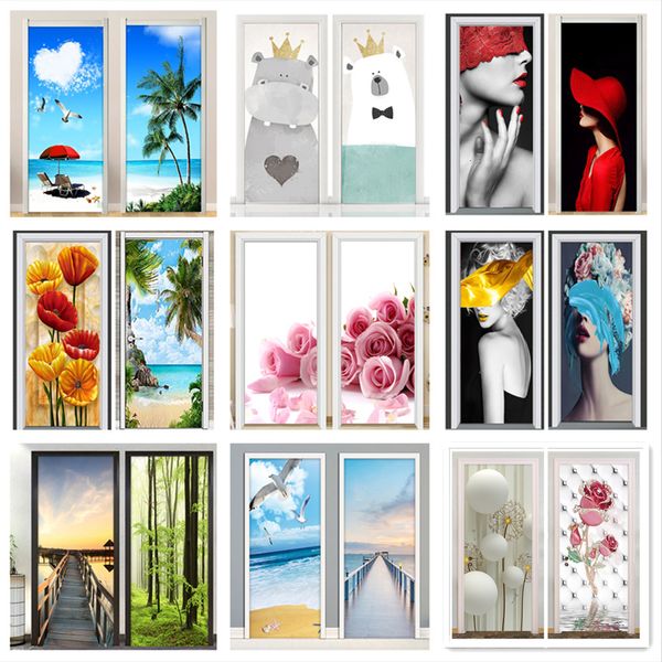 Adesivos de parede Vinilo Decoração de porta Papier Peint PVC Adesivo Decalques Imitação Adesivo Descasque e Cole Papel de Parede Decoração da Casa 230720