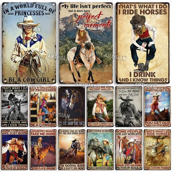 Ride Horse Metal Poster Cowboy Cowgirl Placa de Estanho Corrida de Cavalos Sinal Decorativo Decoração de Parede Garagem Bar Pub Club Hotel Café Casa Quarto Estábulo Decoração Personalizada W01