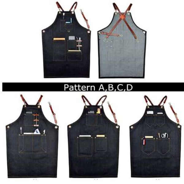 Unisex denim önlük önlük deri kayış barista fırıncı barmen Barbekü Şef Cook Ev Temizlik Araçları için Çalışma Üniforma 211f