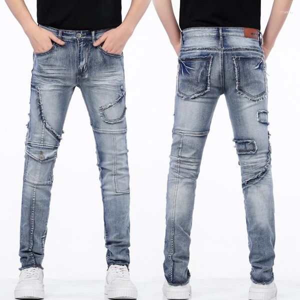 Hommes Jeans Hommes Pour Homme 2023 Streetwear Casual Straight Male Zipper Distressed Top Qualité Vintage Moto Bikers Denim Pantalon