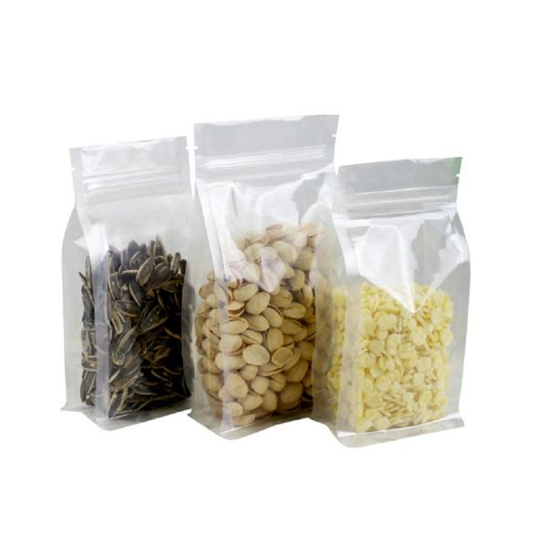 50pcs / lot sacchetto di plastica trasparente per alimenti stand up sacchetti a chiusura lampo per l'imballaggio di noci cereali merci secche313p