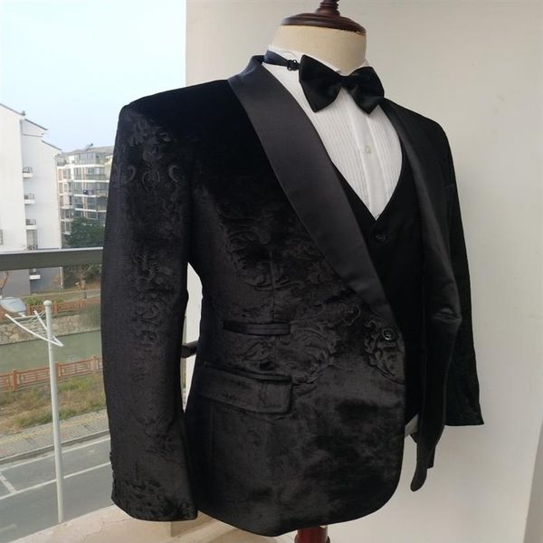 Nuova flanella con motivo smoking da sposo scialle risvolto uomo abiti da lavoro matrimonio cena da ballo 3 pezzi spessa giacca giacca pantaloni gilet 300o