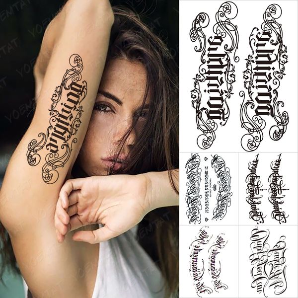 Wasserdichter temporärer Tattoo-Aufkleber, englisches Wort-Stil-Muster, Tattoo, Wassertransfer, Totenkopf-Körperkunst, Fake-Tattoo für Frauen und Männer