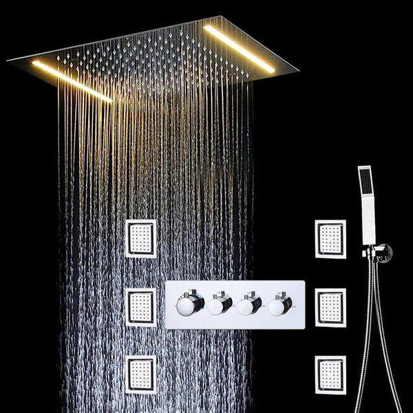 Hochwertiger LED-Regenduschkopf, 360 x 500 mm, Regenduschset, Massage, 6 Körperdüsen mit Thermostatventil-Umsteller221k