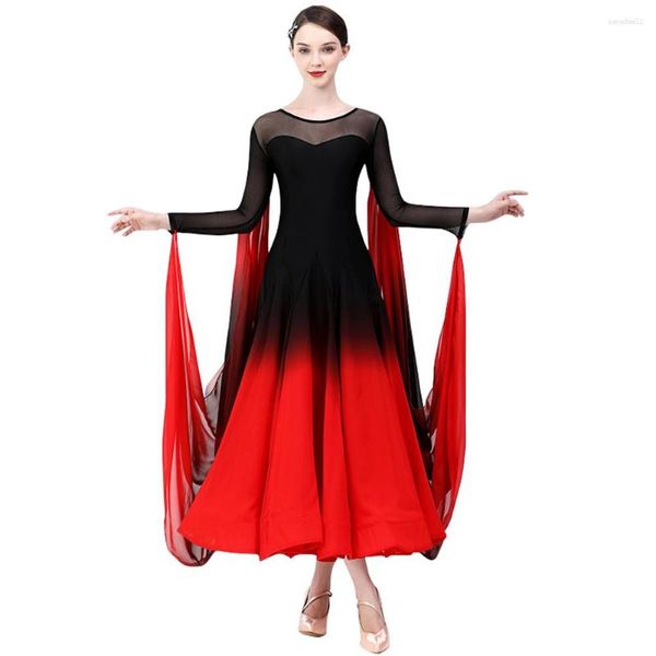 Сценический износ бальные соревнования Waltz платье Standard Mordern Dance Costumes Женщины простая элегантная танцевальная одежда длинная юбка