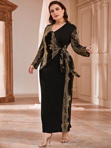 Ethnische Kleidung Frauen Plus Größe Große Maxi Kleider 2023 Herbst Winter Langarm Chic Elegante Muslimische Türkische Party Abend Robe