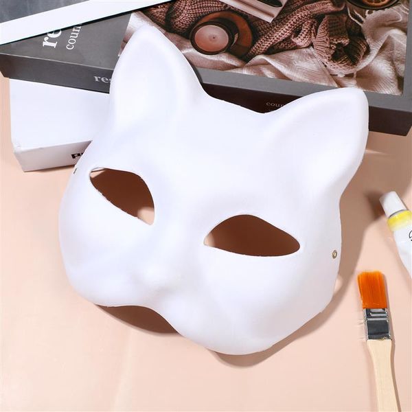 Faça você mesmo Anime Pulp Máscara Japonesa Meia Face Pintada à Mão Gato Raposa Máscara Anime Mascarada Halloween Festival Cosplay Prop