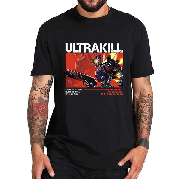 Мужские футболки Ultrakill футболка Shooter Shooter любители видеоигр Y2K Geek Streetwear Summer Casual 100% хлопок