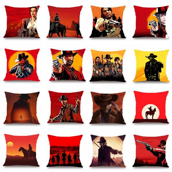 Beliebtes Spiel Red Dead Redemption 2 Musterdruck Baumwolle Leinen Polyester Dekokissenbezüge Auto Kissenbezug Sofa Home Decor Pillo273T