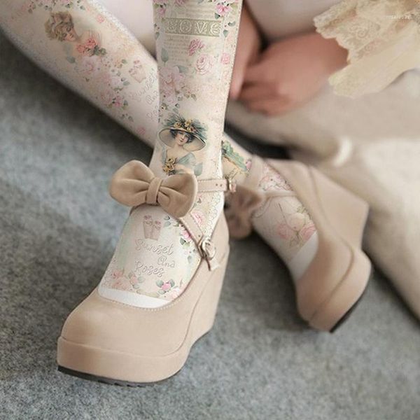 Frauen Socken Japanische Sexy Süße Harajuku Lolita Strumpfhosen 80D Samt Druck Rose Floral Silk Strümpfe Kawaii Strumpfhosen Medias De Mujer