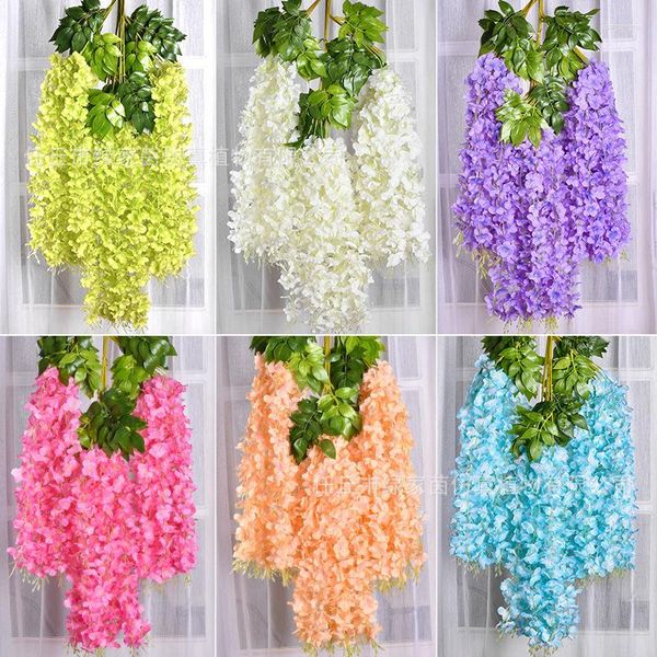 Dekoratif çiçekler 12pcs 110cm wisteria yapay bitkiler asma ratta asılı çelenk ip ev partisi düğün dekor sahte