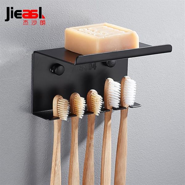 Conjunto de suporte para escova de dentes em aço inoxidável 304 para montagem na parede preto para armazenamento de escovas de dentes organizador para acessórios de banheiro T200507202o